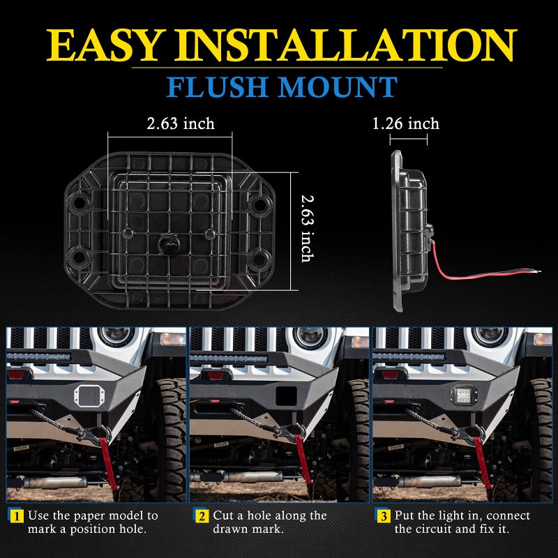 BUNKER INDUST مصابيح LED مدمجة من BUNKER INDUST، 2 قطع 5 بوصة، مجموعة شعاع مدمجة 4800 لومن، مصباح قيادة ثلاثي الصفوف للطرق الوعرة، مصباح عمل LED مقاوم للماء لعربات الجولف والشاحنات والجرارات وسيارات الدفع الرباعي 4x4 وATV وUTV - Image 4